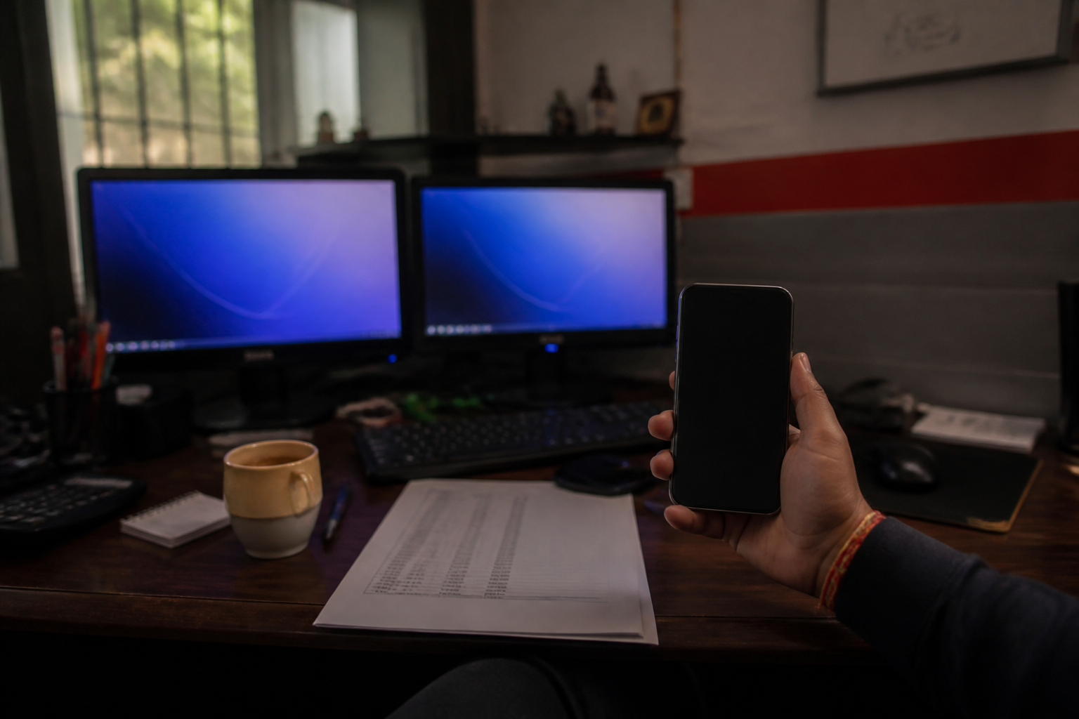 Operator desk at the start of the day